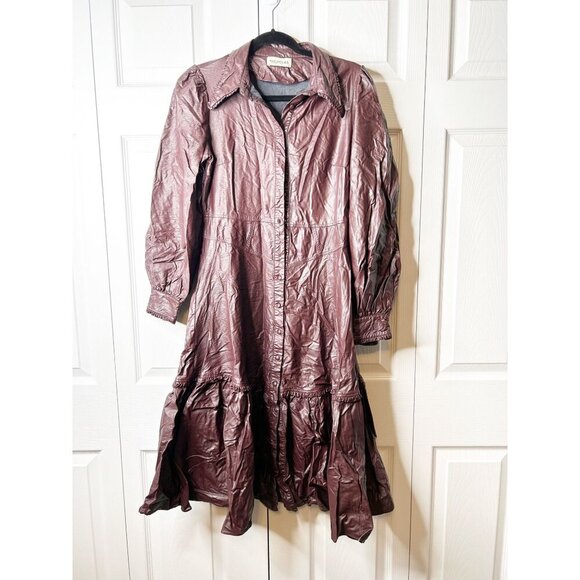 Nicholas Larisa Brown Faux Leather Button Front Midi Dress Women's Size 0 - Picture 1 of 10